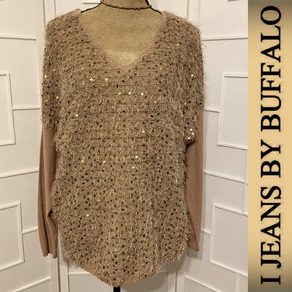 i Jeans by Buffalo Fuzzy Sequin Gold Light Sweater